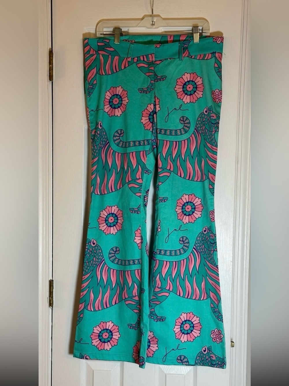 Jules Reid Isabel Pants in Green Tiger Wide Leg New with tags